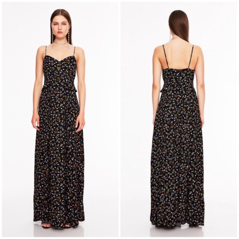 AFRM Kiki black floral ruffle trim maxi dress